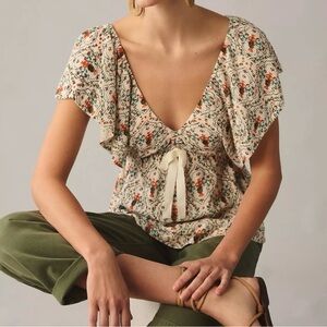 Anthropologie Deep-V Flutter-Sleeve Sweater Top, size Medium